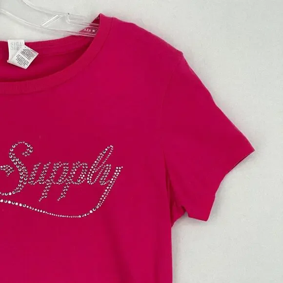 Air Supply Rhinestone T-Shirt Womens Pink Tee Short Sleeve Round Neck Cotton - Picture 4 of 11